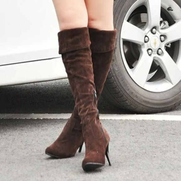 Nine West Destry Soft Brown Leather Heeled Platform Over the Knee Boots Size 7